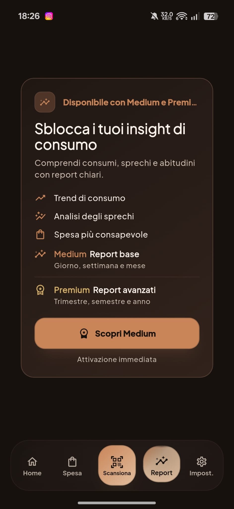 Schermata Report dell'app Morsy